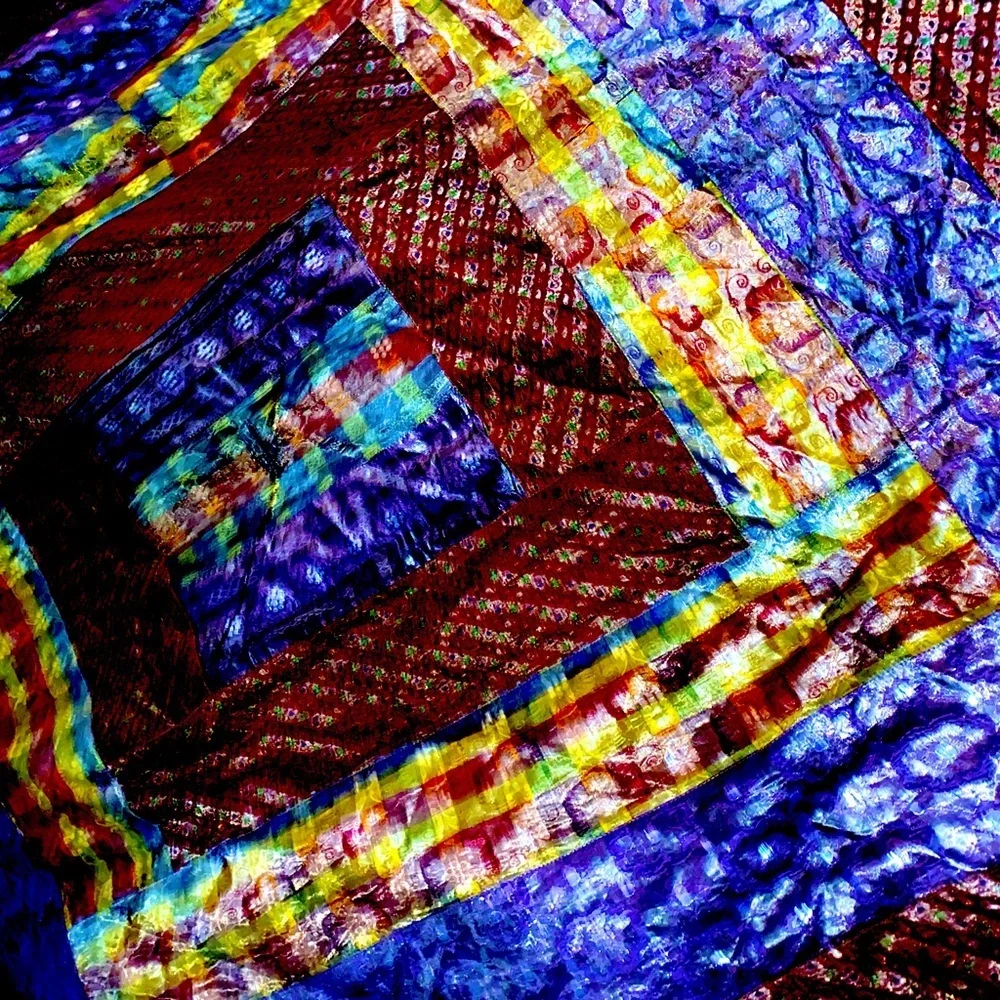 vintage euc cashmere & silk antique silk multilayered thick gold leaf oversized! - Picture 8 of 17